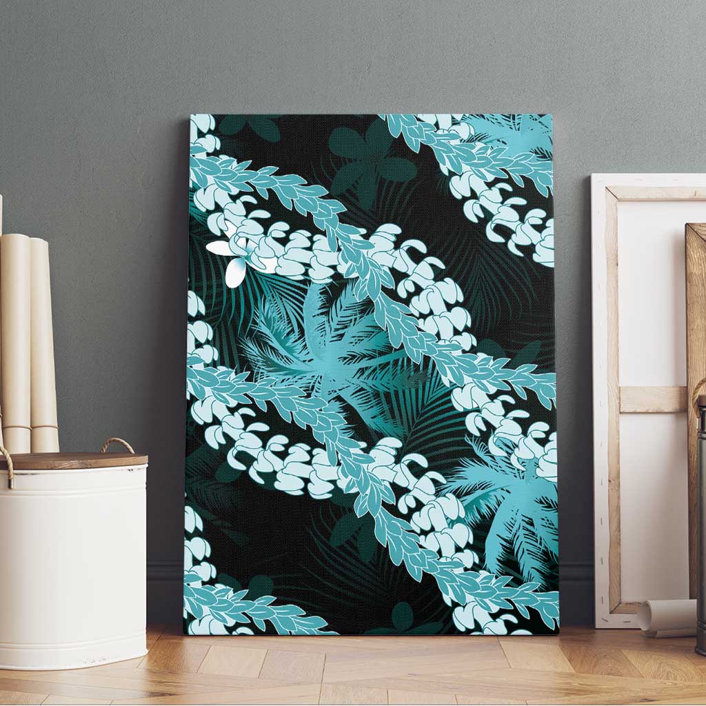 Puakenikeni Maile Lei Canvas Wall Art Frangipani Turquoise Tropical Leaves LT01 - Polynesian Pride