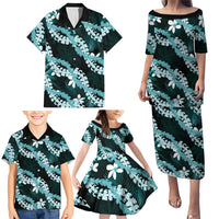 Puakenikeni Maile Lei Family Matching Puletasi and Hawaiian Shirt Frangipani Turquoise Tropical Leaves LT01 - Polynesian Pride