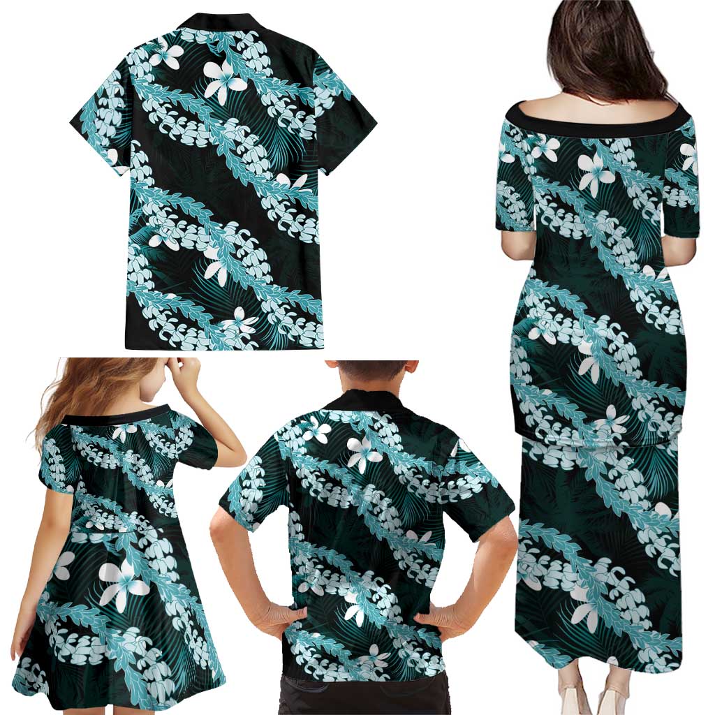 Puakenikeni Maile Lei Family Matching Puletasi and Hawaiian Shirt Frangipani Turquoise Tropical Leaves LT01 - Polynesian Pride