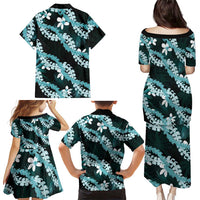 Puakenikeni Maile Lei Family Matching Puletasi and Hawaiian Shirt Frangipani Turquoise Tropical Leaves LT01 - Polynesian Pride
