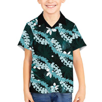 Puakenikeni Maile Lei Family Matching Puletasi and Hawaiian Shirt Frangipani Turquoise Tropical Leaves LT01 Son's Shirt Turquoise - Polynesian Pride