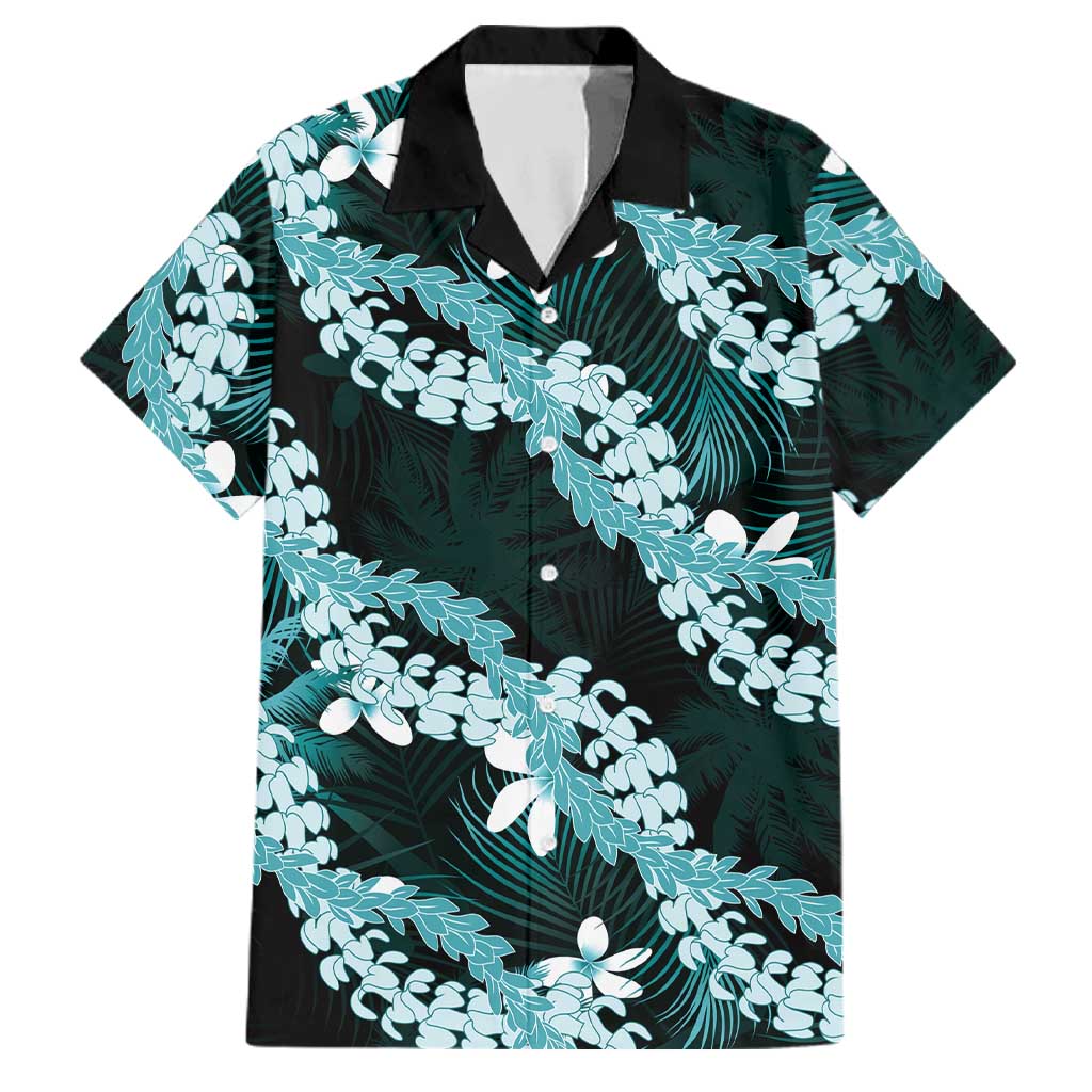 Puakenikeni Maile Lei Family Matching Tank Maxi Dress and Hawaiian Shirt Frangipani Turquoise Tropical Leaves LT01 Dad's Shirt - Short Sleeve Turquoise - Polynesian Pride