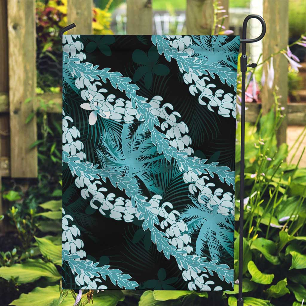 Puakenikeni Maile Lei Garden Flag Frangipani Turquoise Tropical Leaves LT01 Garden Flag Turquoise - Polynesian Pride