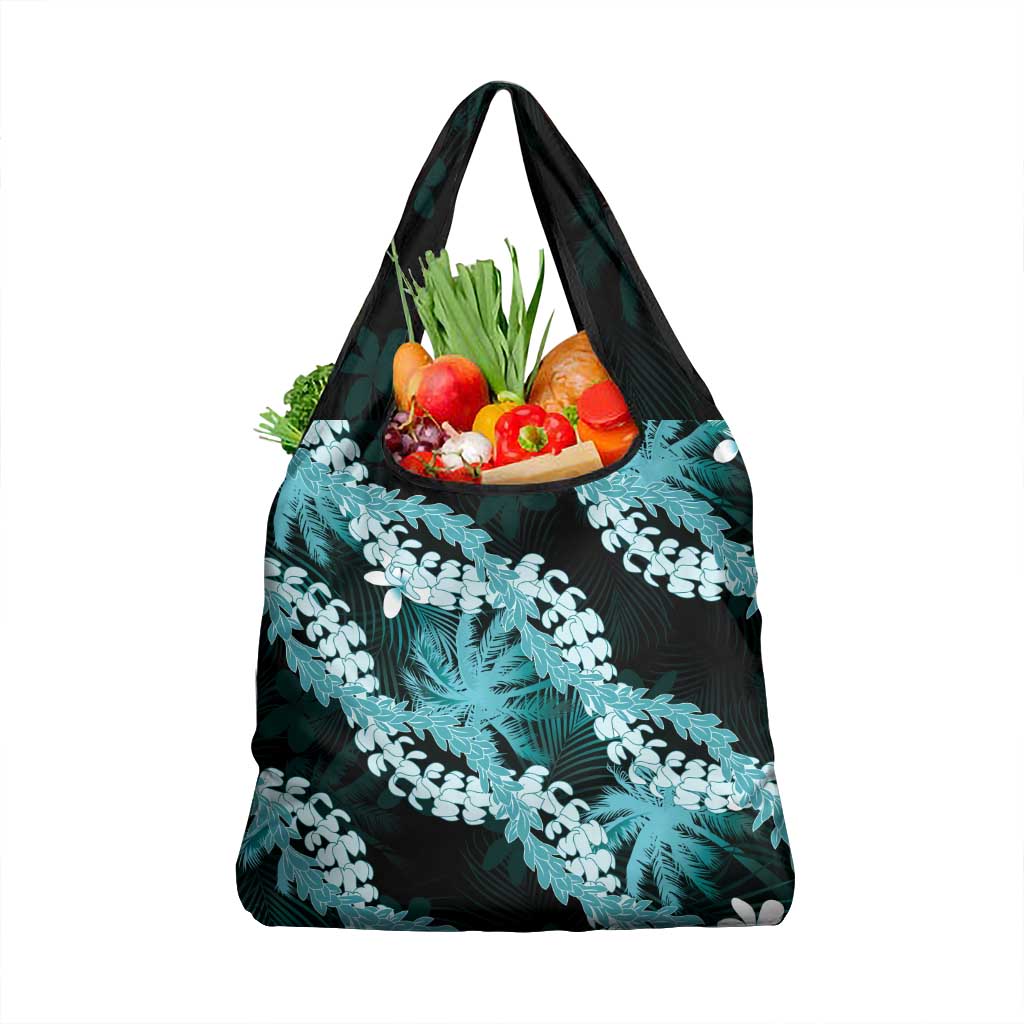 Puakenikeni Maile Lei Grocery Bag Frangipani Turquoise Tropical Leaves