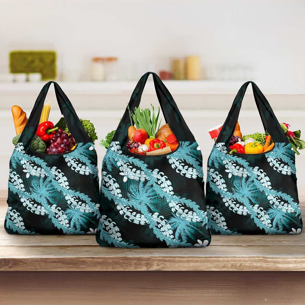 Puakenikeni Maile Lei Grocery Bag Frangipani Turquoise Tropical Leaves