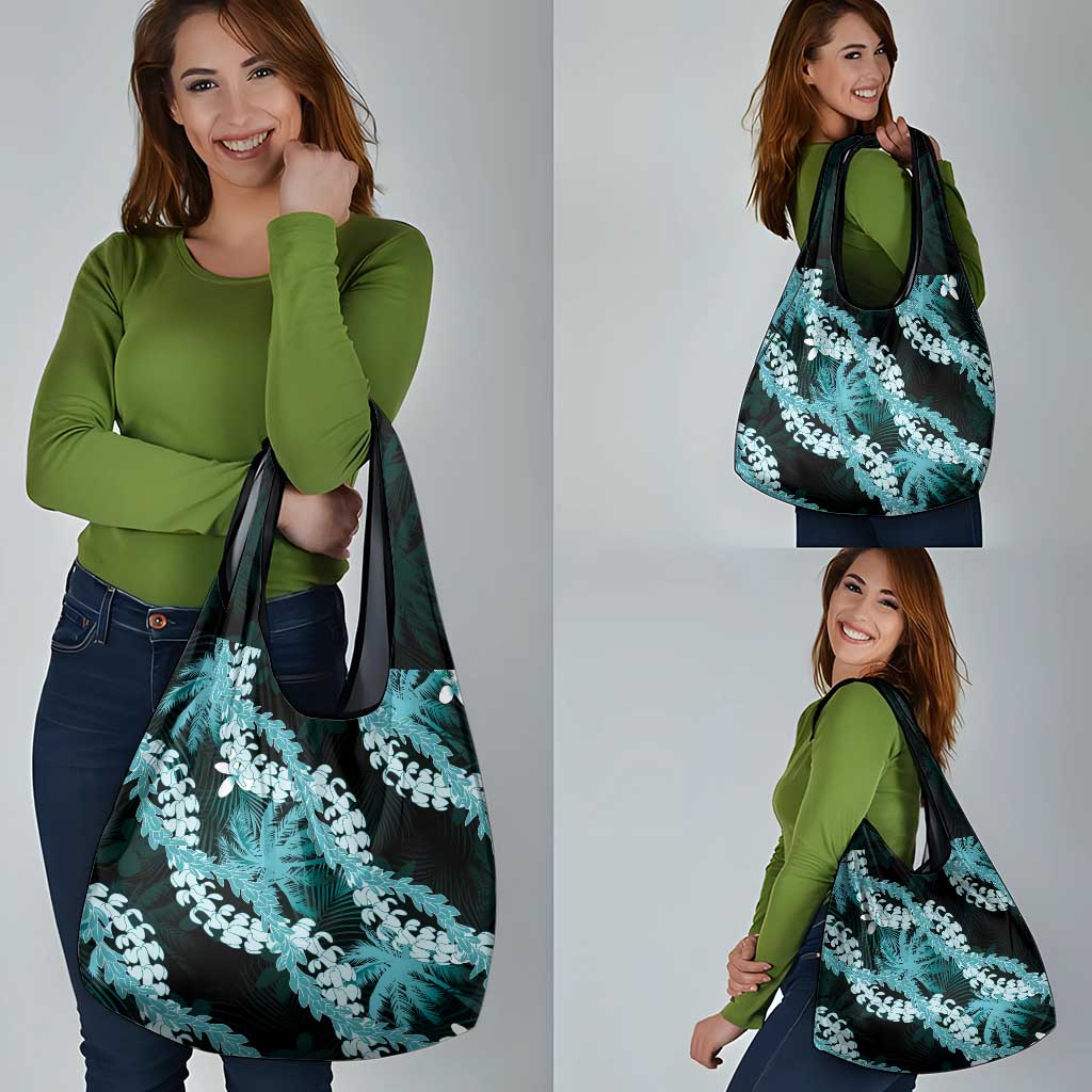 Puakenikeni Maile Lei Grocery Bag Frangipani Turquoise Tropical Leaves