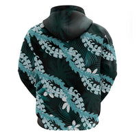 Puakenikeni Maile Lei Hoodie Frangipani Turquoise Tropical Leaves