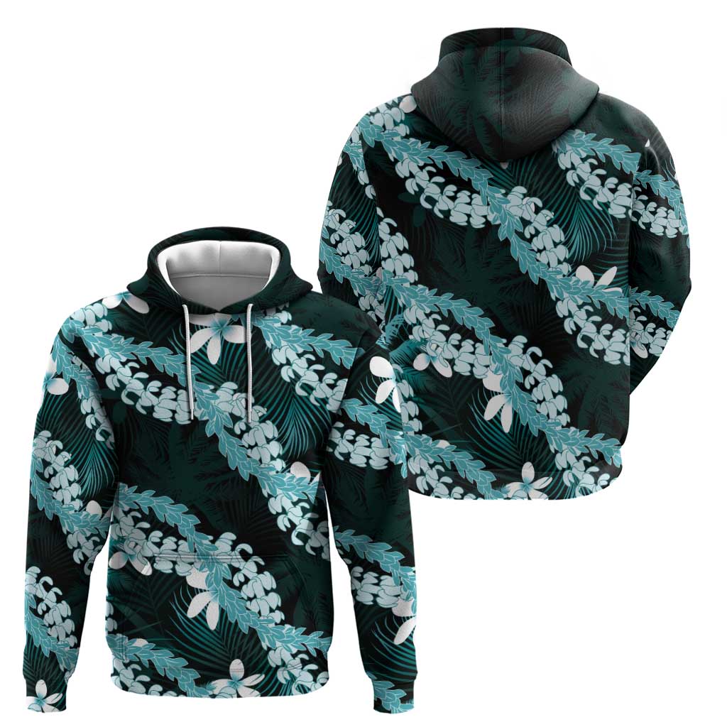 Puakenikeni Maile Lei Hoodie Frangipani Turquoise Tropical Leaves