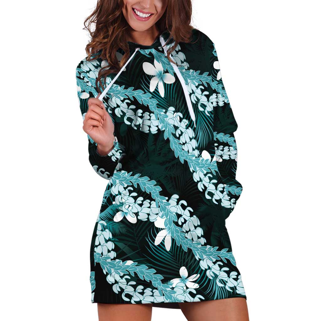Puakenikeni Maile Lei Hoodie Dress Frangipani Turquoise Tropical Leaves LT01 Turquoise - Polynesian Pride