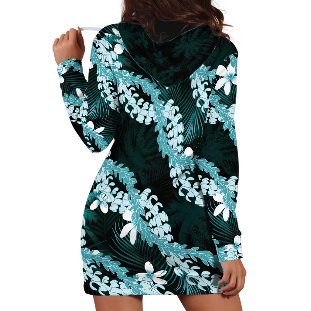 Puakenikeni Maile Lei Hoodie Dress Frangipani Turquoise Tropical Leaves LT01 - Polynesian Pride