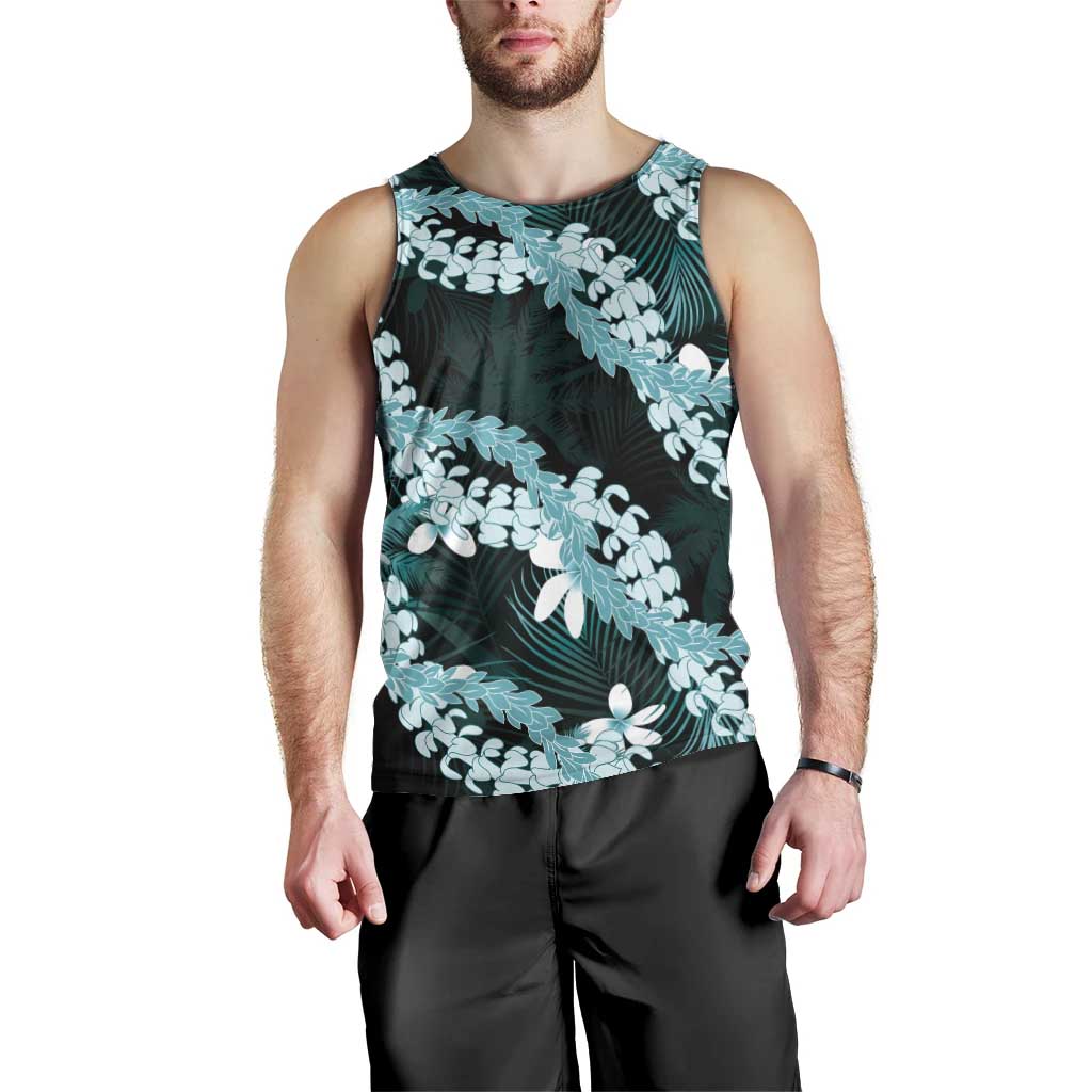 Puakenikeni Maile Lei Men Tank Top Frangipani Turquoise Tropical Leaves LT01 - Polynesian Pride