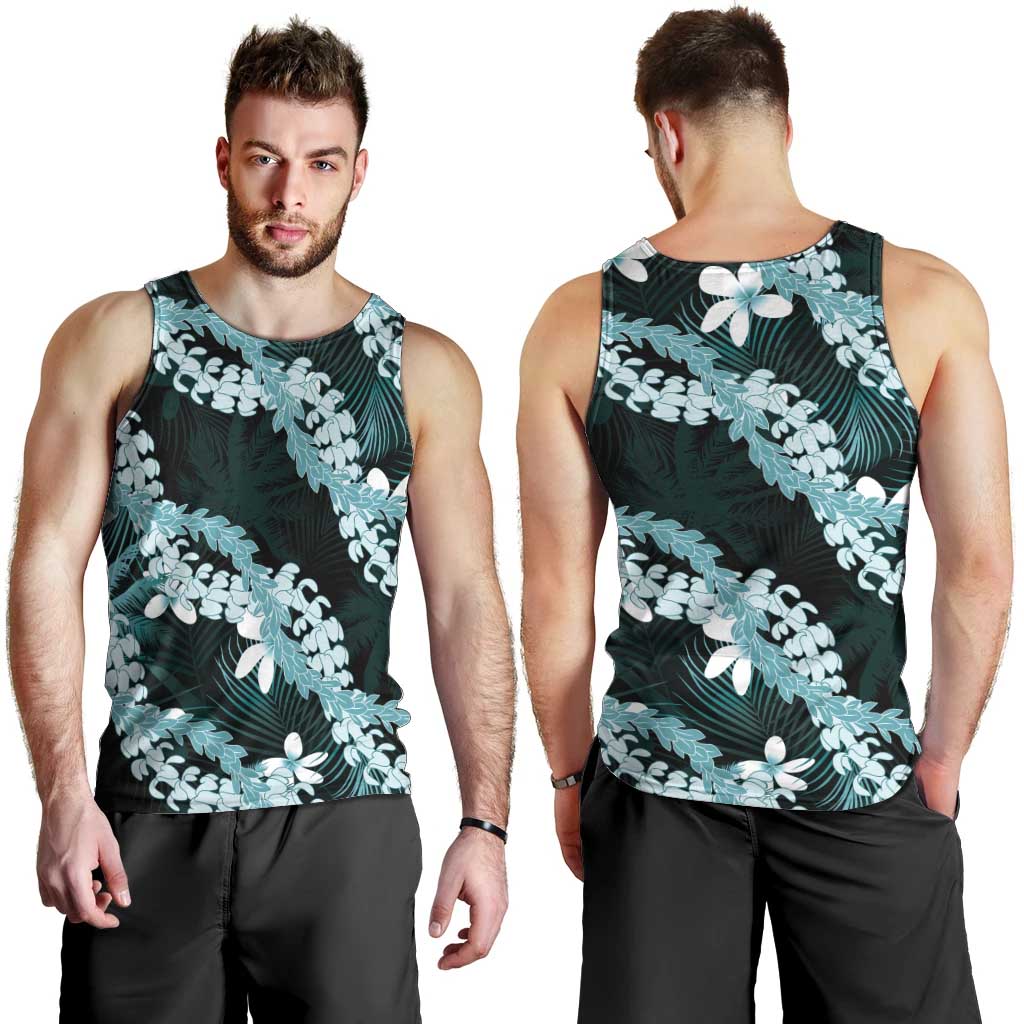 Puakenikeni Maile Lei Men Tank Top Frangipani Turquoise Tropical Leaves LT01 - Polynesian Pride