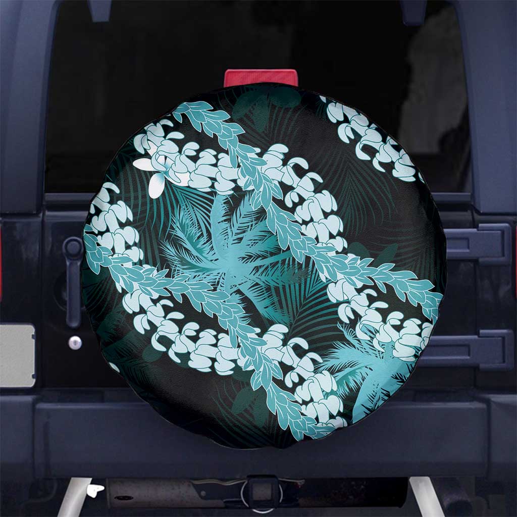 Puakenikeni Maile Lei Spare Tire Cover Frangipani Turquoise Tropical Leaves