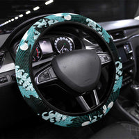 Puakenikeni Maile Lei Steering Wheel Cover Frangipani Turquoise Tropical Leaves LT01 Universal Fit Turquoise - Polynesian Pride