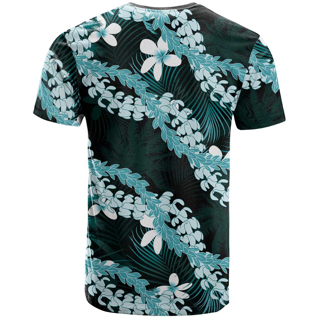 Puakenikeni Maile Lei T Shirt Frangipani Turquoise Tropical Leaves