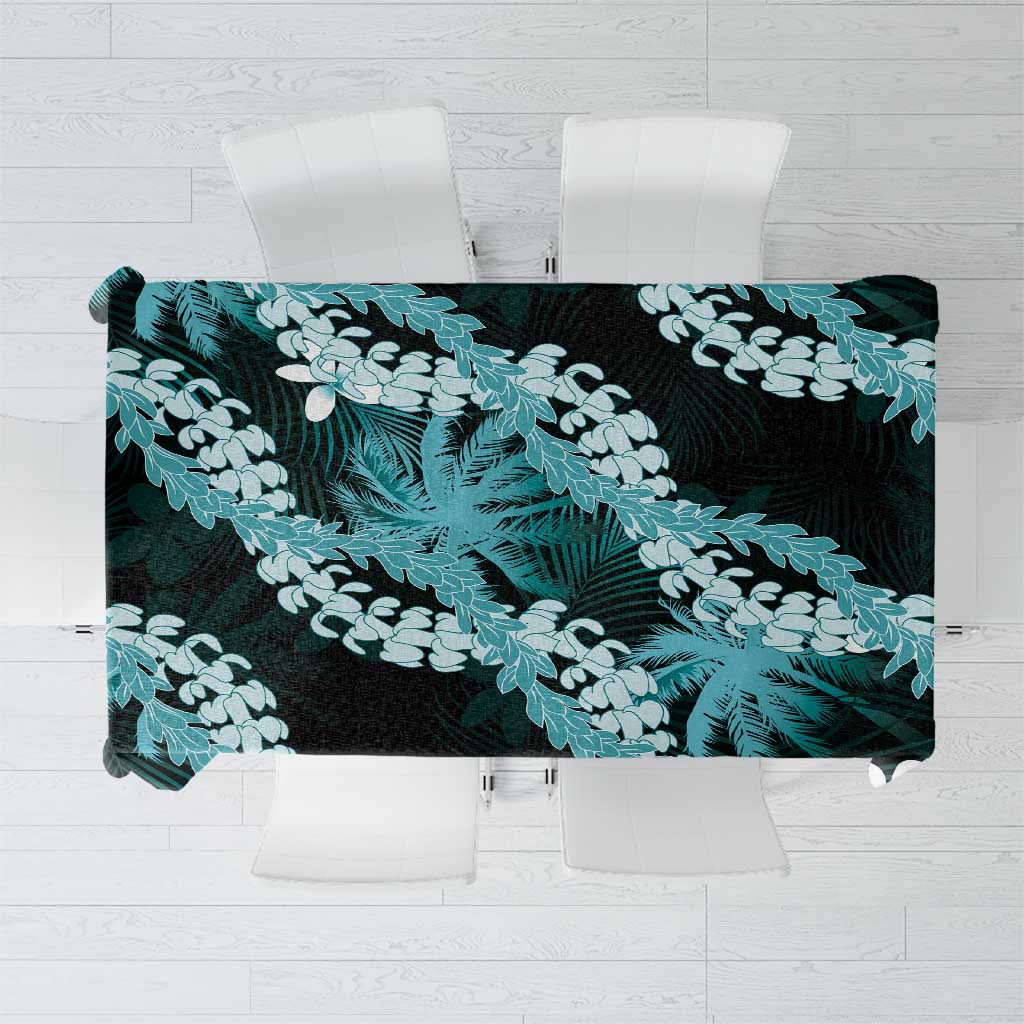 Puakenikeni Maile Lei Tablecloth Frangipani Turquoise Tropical Leaves