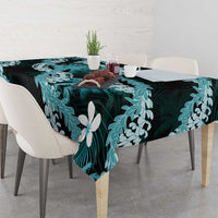 Puakenikeni Maile Lei Tablecloth Frangipani Turquoise Tropical Leaves