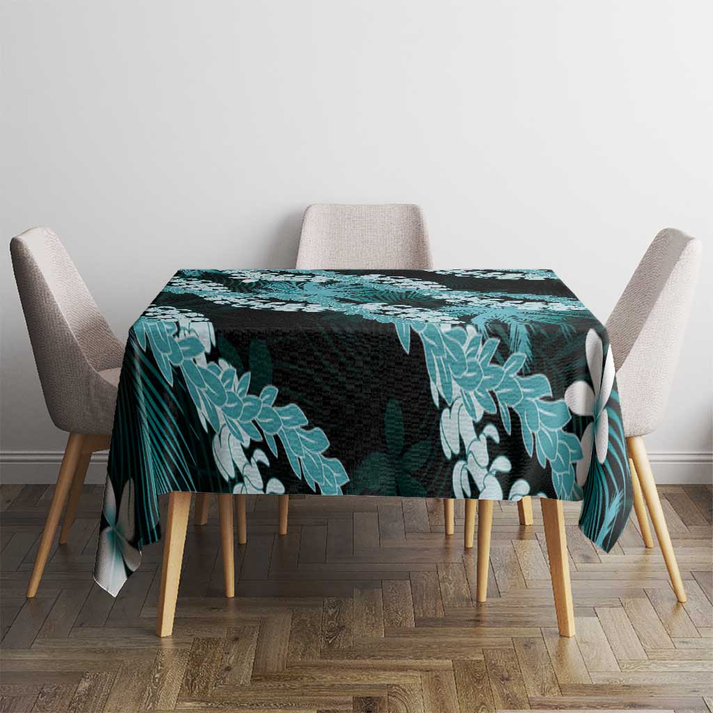 Puakenikeni Maile Lei Tablecloth Frangipani Turquoise Tropical Leaves