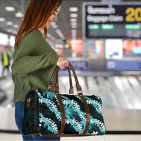Puakenikeni Maile Lei Travel Bag Frangipani Turquoise Tropical Leaves LT01 - Polynesian Pride