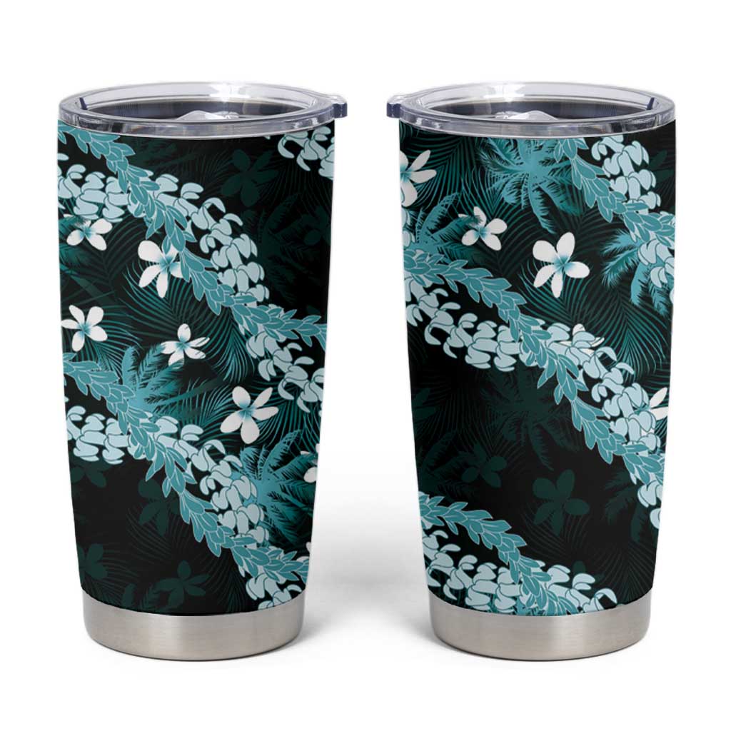 Puakenikeni Maile Lei Tumbler Cup Frangipani Turquoise Tropical Leaves