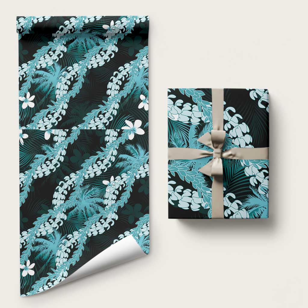 Puakenikeni Maile Lei Wrapping Paper Frangipani Turquoise Tropical Leaves LT01 58" × 23" Turquoise - Polynesian Pride