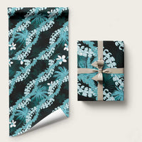 Puakenikeni Maile Lei Wrapping Paper Frangipani Turquoise Tropical Leaves LT01 58" × 23" Turquoise - Polynesian Pride