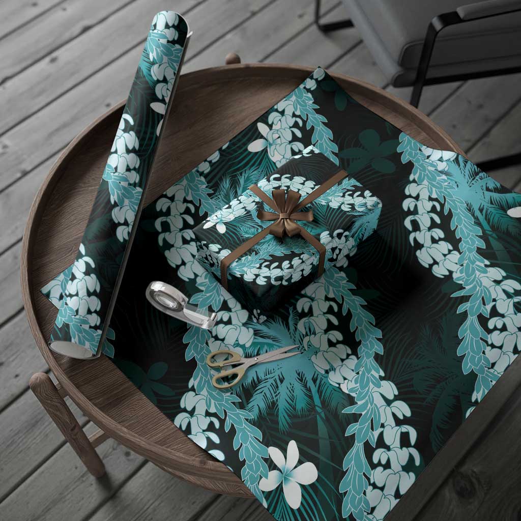 Puakenikeni Maile Lei Wrapping Paper Frangipani Turquoise Tropical Leaves LT01 - Polynesian Pride