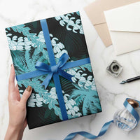 Puakenikeni Maile Lei Wrapping Paper Frangipani Turquoise Tropical Leaves LT01 - Polynesian Pride
