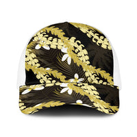 Puakenikeni Maile Lei Baseball Net Cap Frangipani Yellow Tropical Leaves
