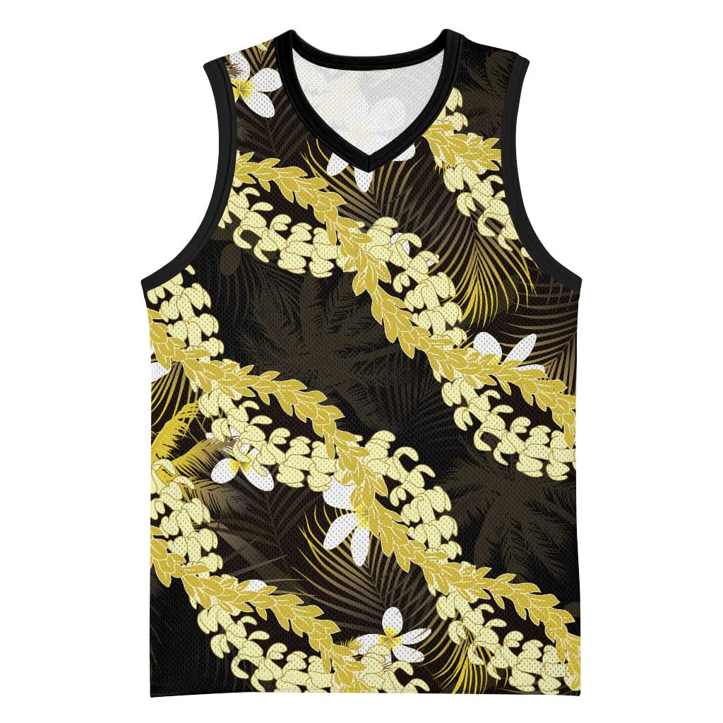 Puakenikeni Maile Lei Basketball Jersey Frangipani Yellow Tropical Leaves