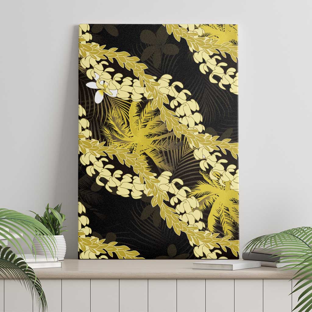 Puakenikeni Maile Lei Canvas Wall Art Frangipani Yellow Tropical Leaves
