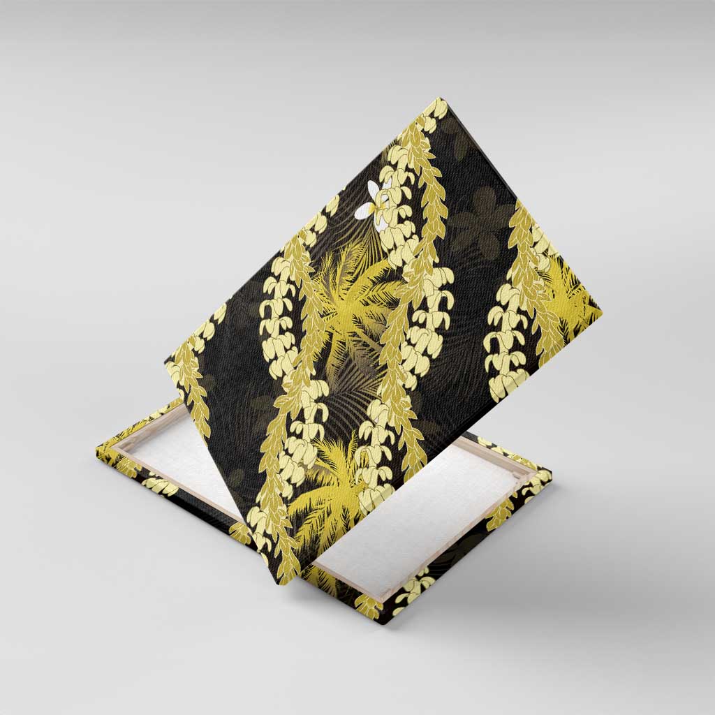 Puakenikeni Maile Lei Canvas Wall Art Frangipani Yellow Tropical Leaves