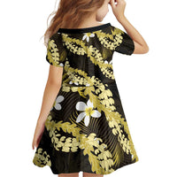 Puakenikeni Maile Lei Family Matching Off The Shoulder Long Sleeve Dress and Hawaiian Shirt Frangipani Yellow Tropical Leaves LT01 - Polynesian Pride
