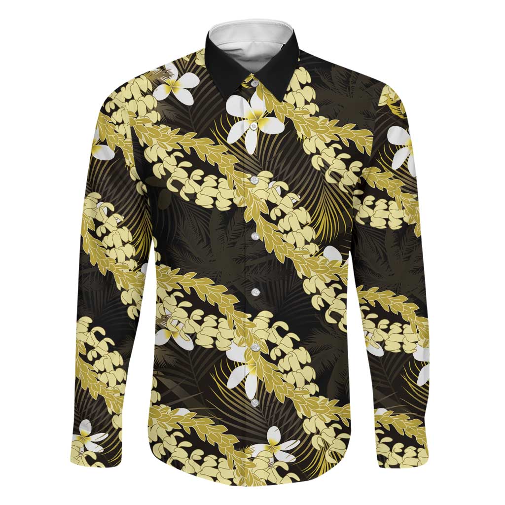 Puakenikeni Maile Lei Family Matching Off The Shoulder Long Sleeve Dress and Hawaiian Shirt Frangipani Yellow Tropical Leaves LT01 Dad's Shirt - Long Sleeve Yellow - Polynesian Pride
