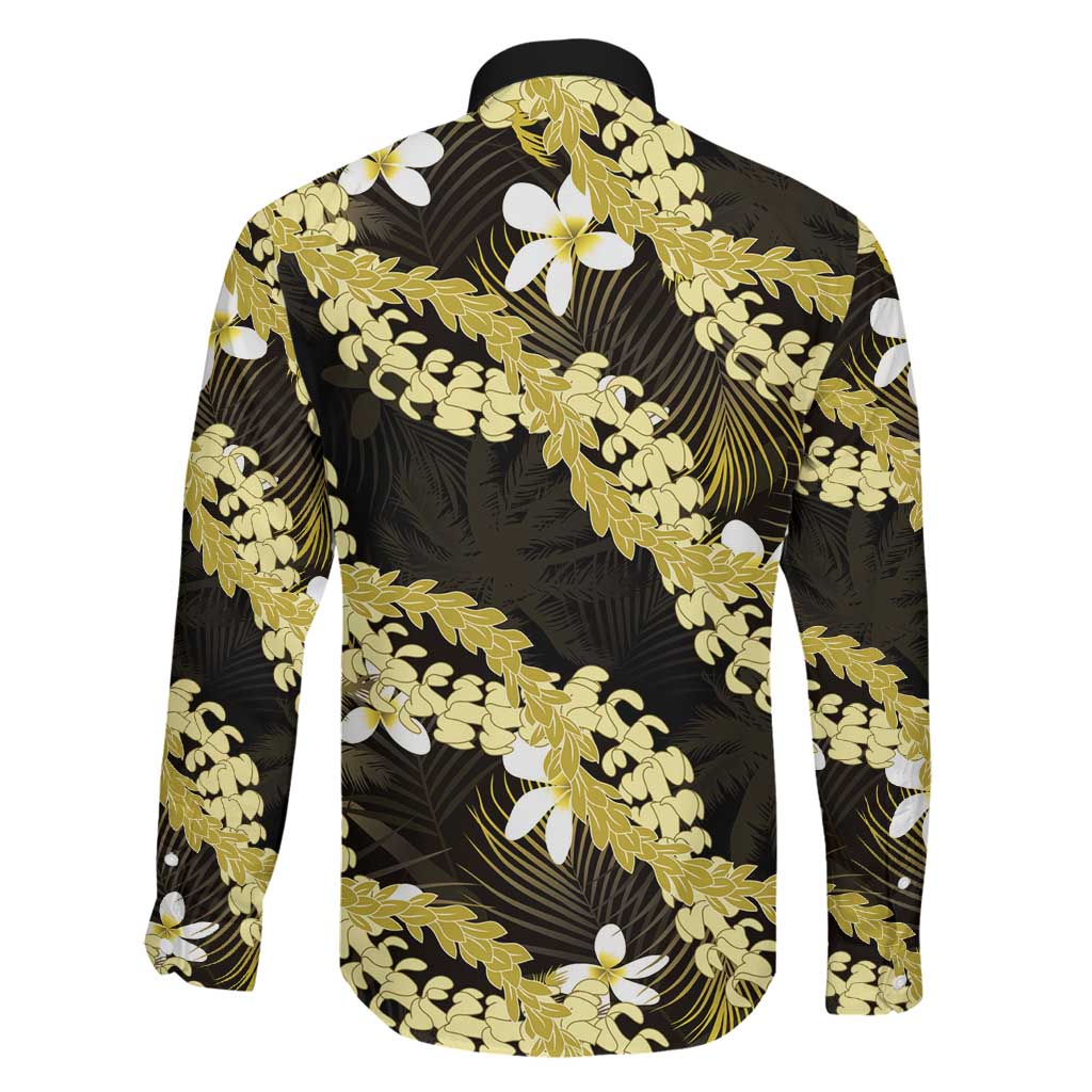 Puakenikeni Maile Lei Family Matching Off The Shoulder Long Sleeve Dress and Hawaiian Shirt Frangipani Yellow Tropical Leaves LT01 - Polynesian Pride