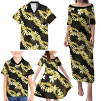 Puakenikeni Maile Lei Family Matching Puletasi and Hawaiian Shirt Frangipani Yellow Tropical Leaves