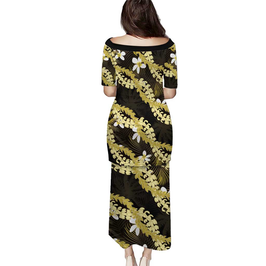 Puakenikeni Maile Lei Family Matching Puletasi and Hawaiian Shirt Frangipani Yellow Tropical Leaves
