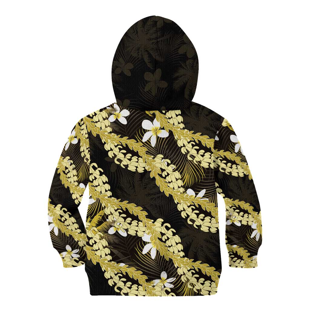 Puakenikeni Maile Lei Kid Hoodie Frangipani Yellow Tropical Leaves