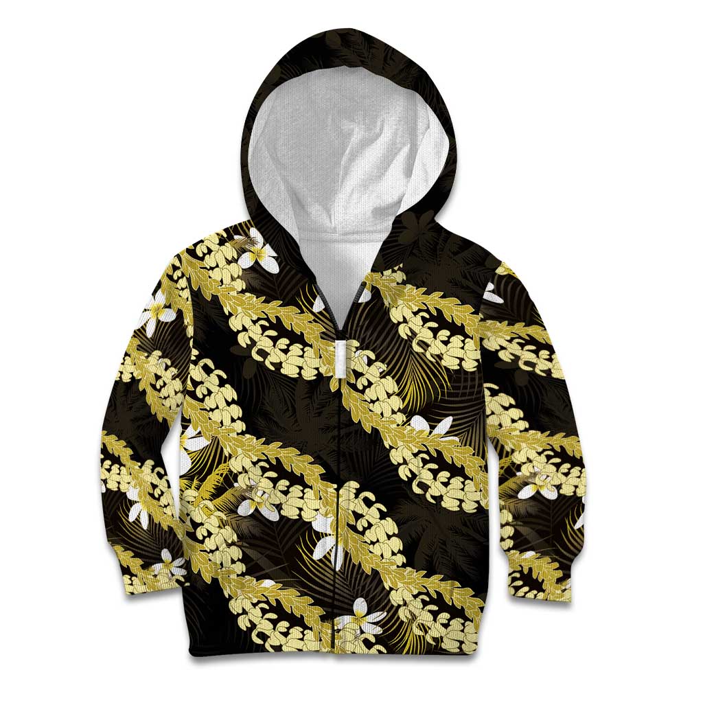 Puakenikeni Maile Lei Kid Hoodie Frangipani Yellow Tropical Leaves