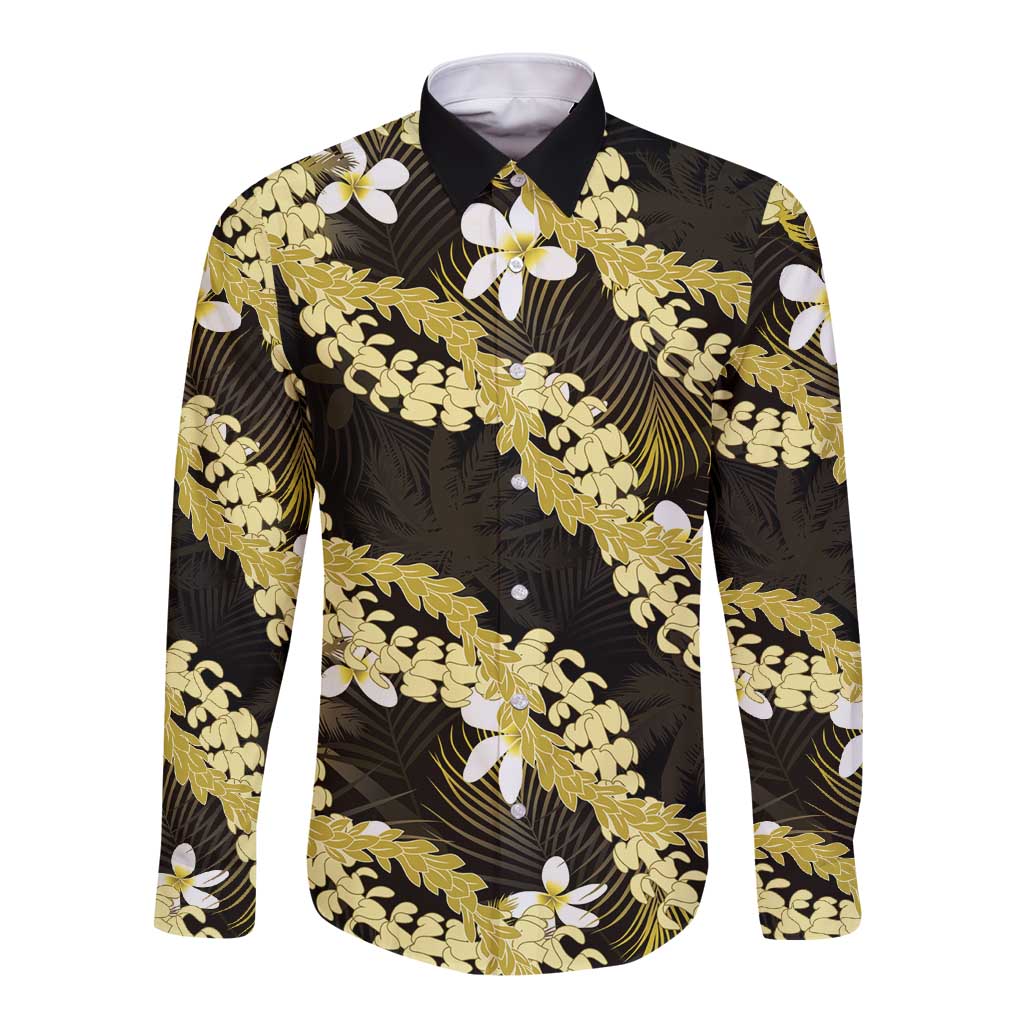 Puakenikeni Maile Lei Long Sleeve Button Shirt Frangipani Yellow Tropical Leaves LT01 Unisex Yellow - Polynesian Pride