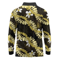 Puakenikeni Maile Lei Long Sleeve Polo Shirt Frangipani Yellow Tropical Leaves