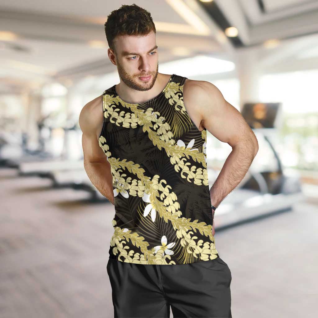 Puakenikeni Maile Lei Men Tank Top Frangipani Yellow Tropical Leaves LT01 Yellow - Polynesian Pride