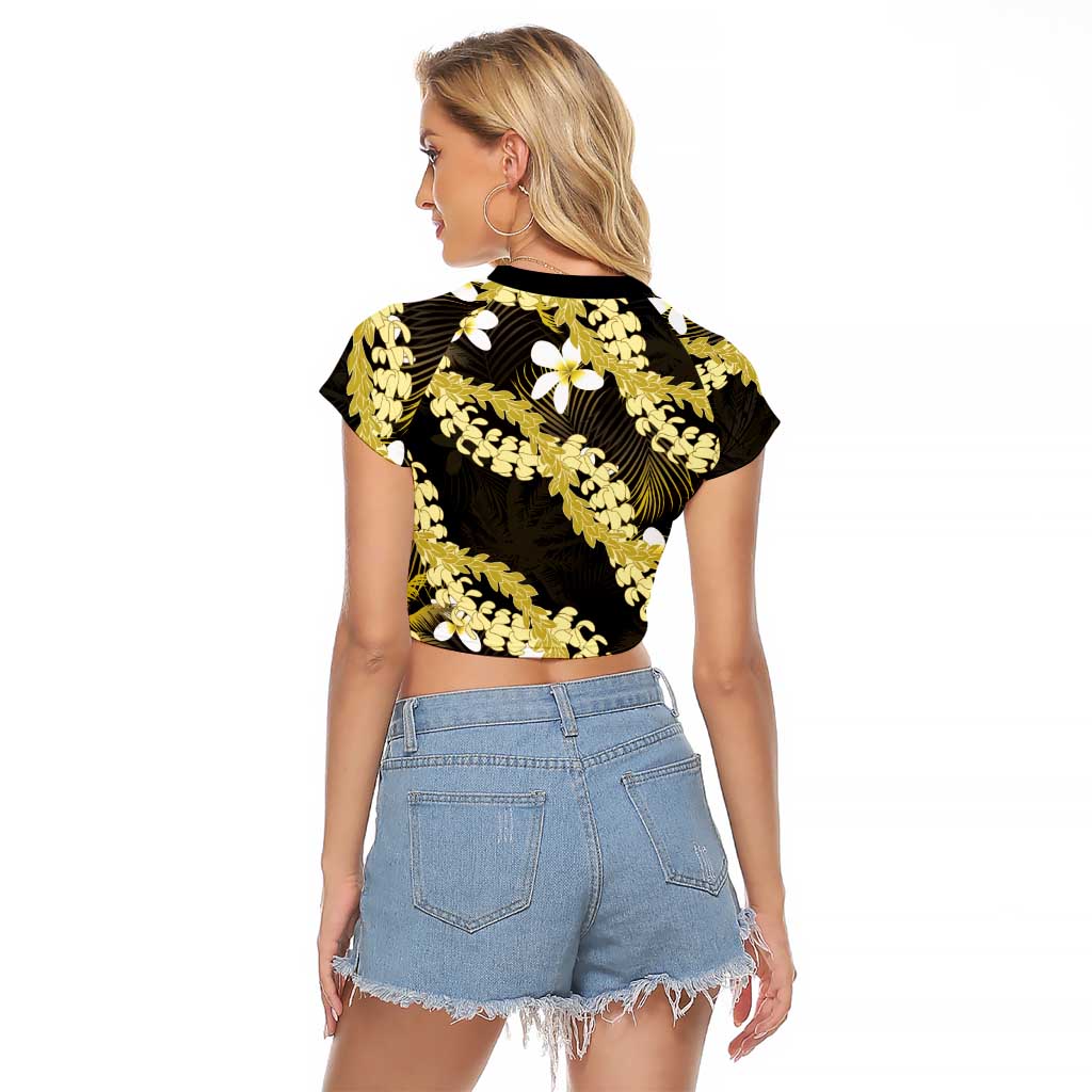 Puakenikeni Maile Lei Raglan Cropped T Shirt Frangipani Yellow Tropical Leaves