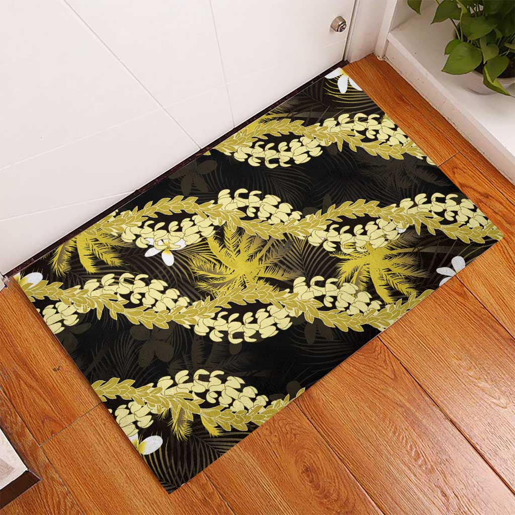 Puakenikeni Maile Lei Rubber Doormat Frangipani Yellow Tropical Leaves