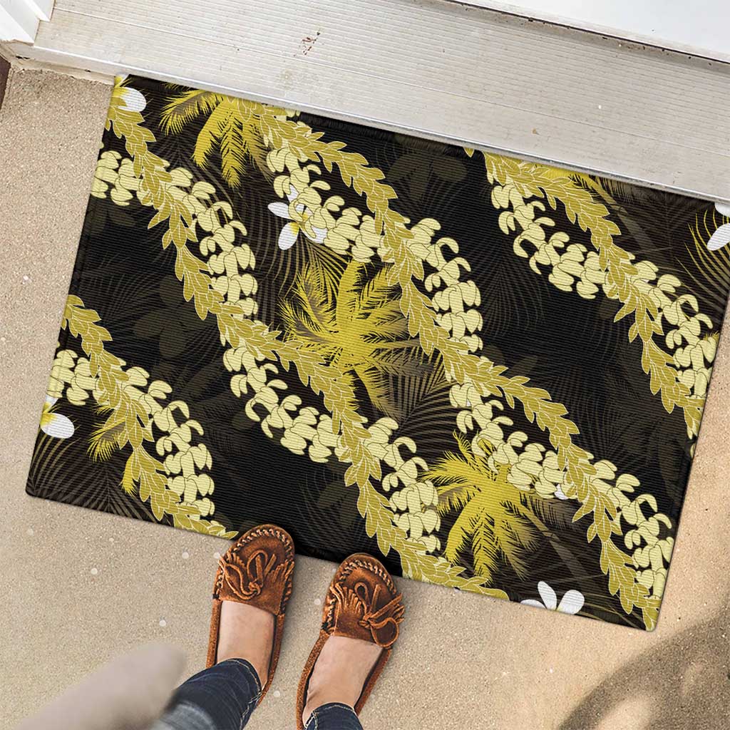 Puakenikeni Maile Lei Rubber Doormat Frangipani Yellow Tropical Leaves