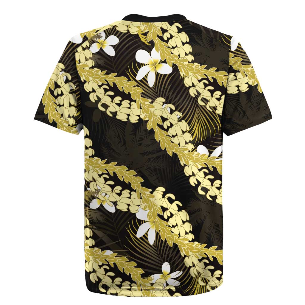 Puakenikeni Maile Lei Rugby Jersey Frangipani Yellow Tropical Leaves LT01 - Polynesian Pride