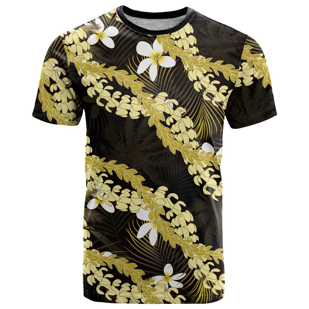 Puakenikeni Maile Lei T Shirt Frangipani Yellow Tropical Leaves