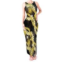 Puakenikeni Maile Lei Tank Maxi Dress Frangipani Yellow Tropical Leaves