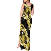 Puakenikeni Maile Lei Tank Maxi Dress Frangipani Yellow Tropical Leaves