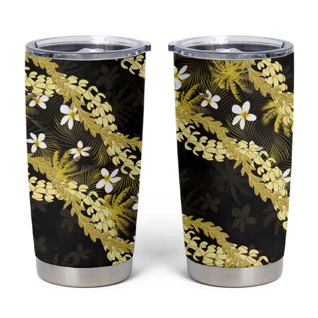 Puakenikeni Maile Lei Tumbler Cup Frangipani Yellow Tropical Leaves